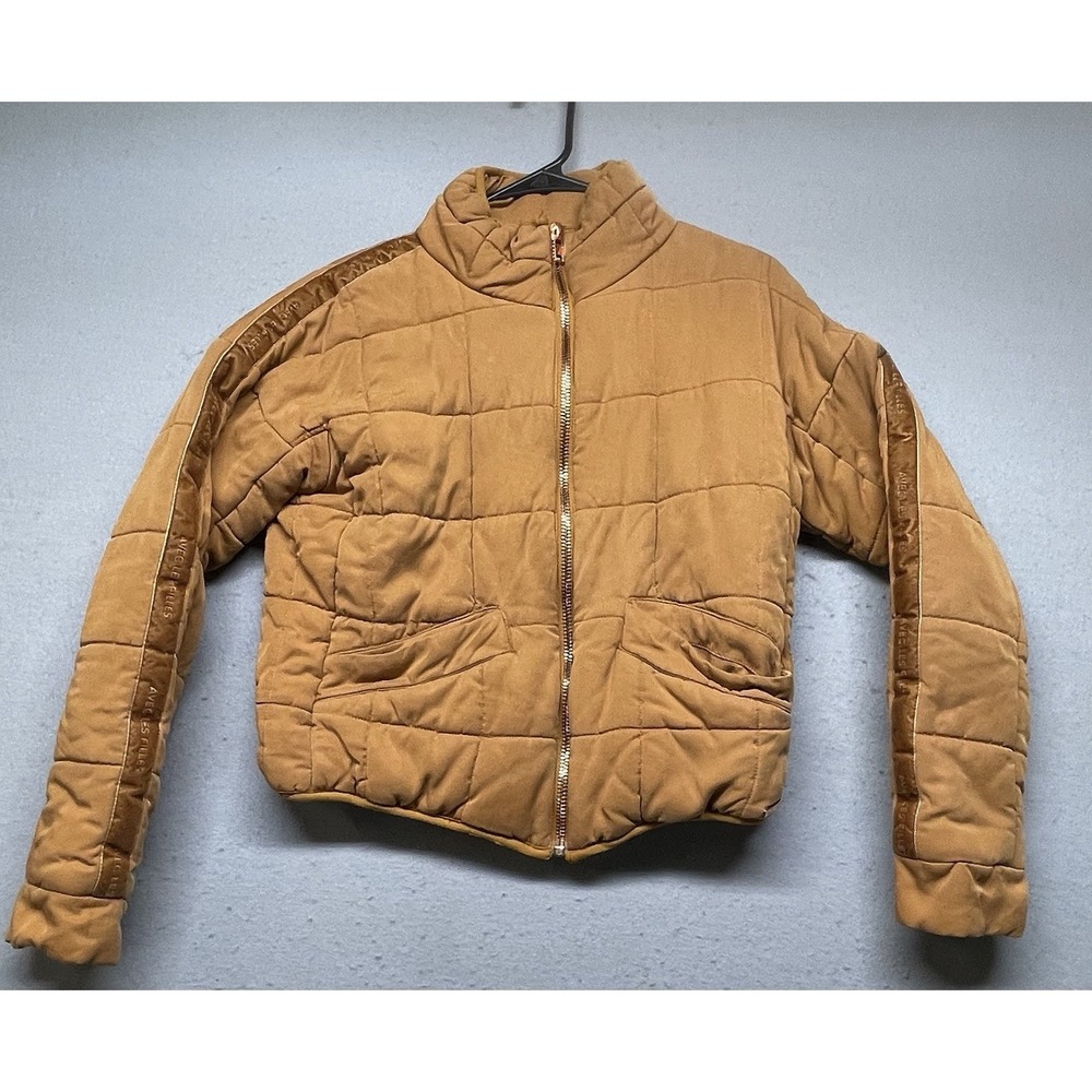 Avec Les Filles Women's Puffer Jacket Brown Tan Quilted Full Zip Size S